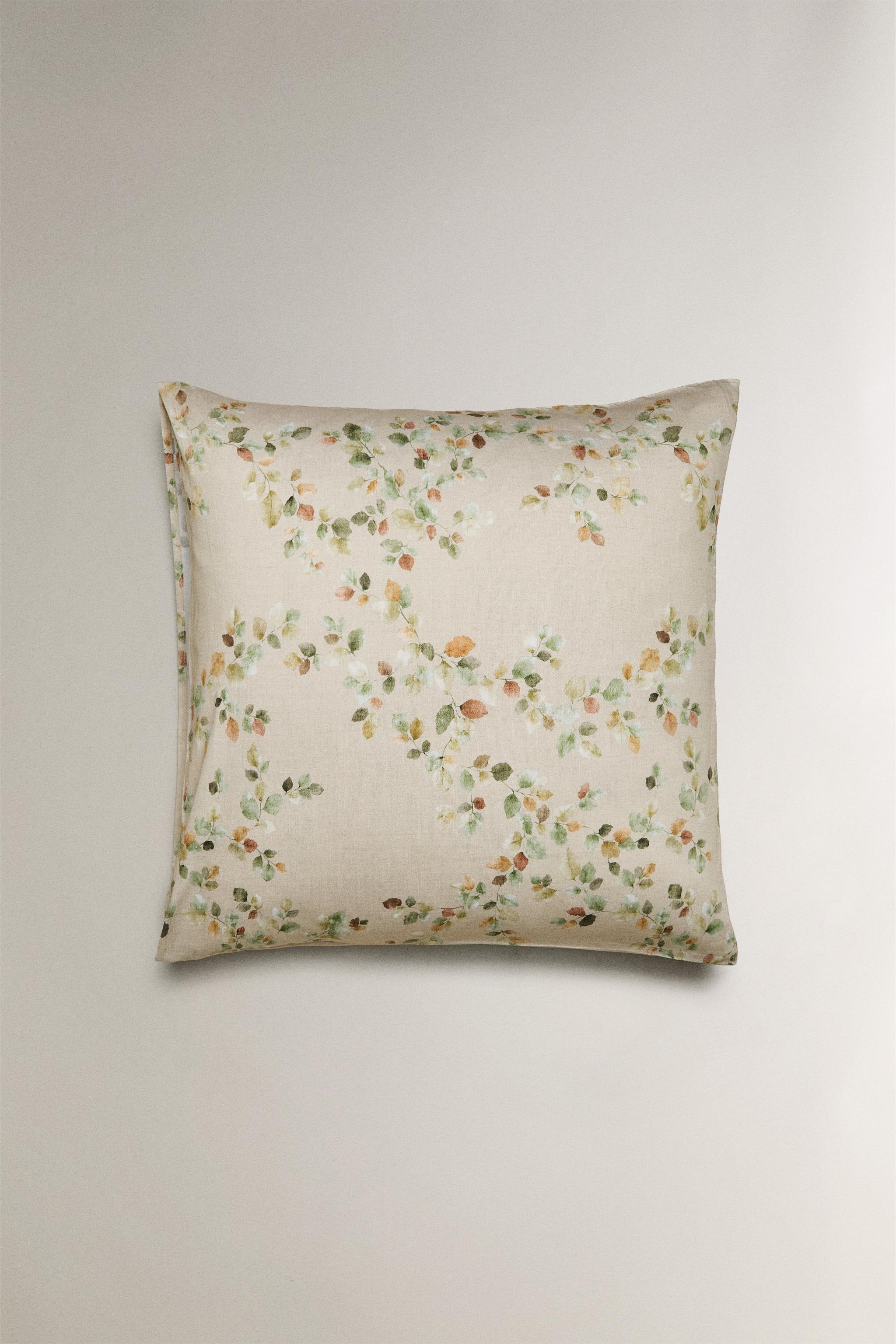 TAIE D’OREILLER SATIN IMPRIMÉ FEUILLES